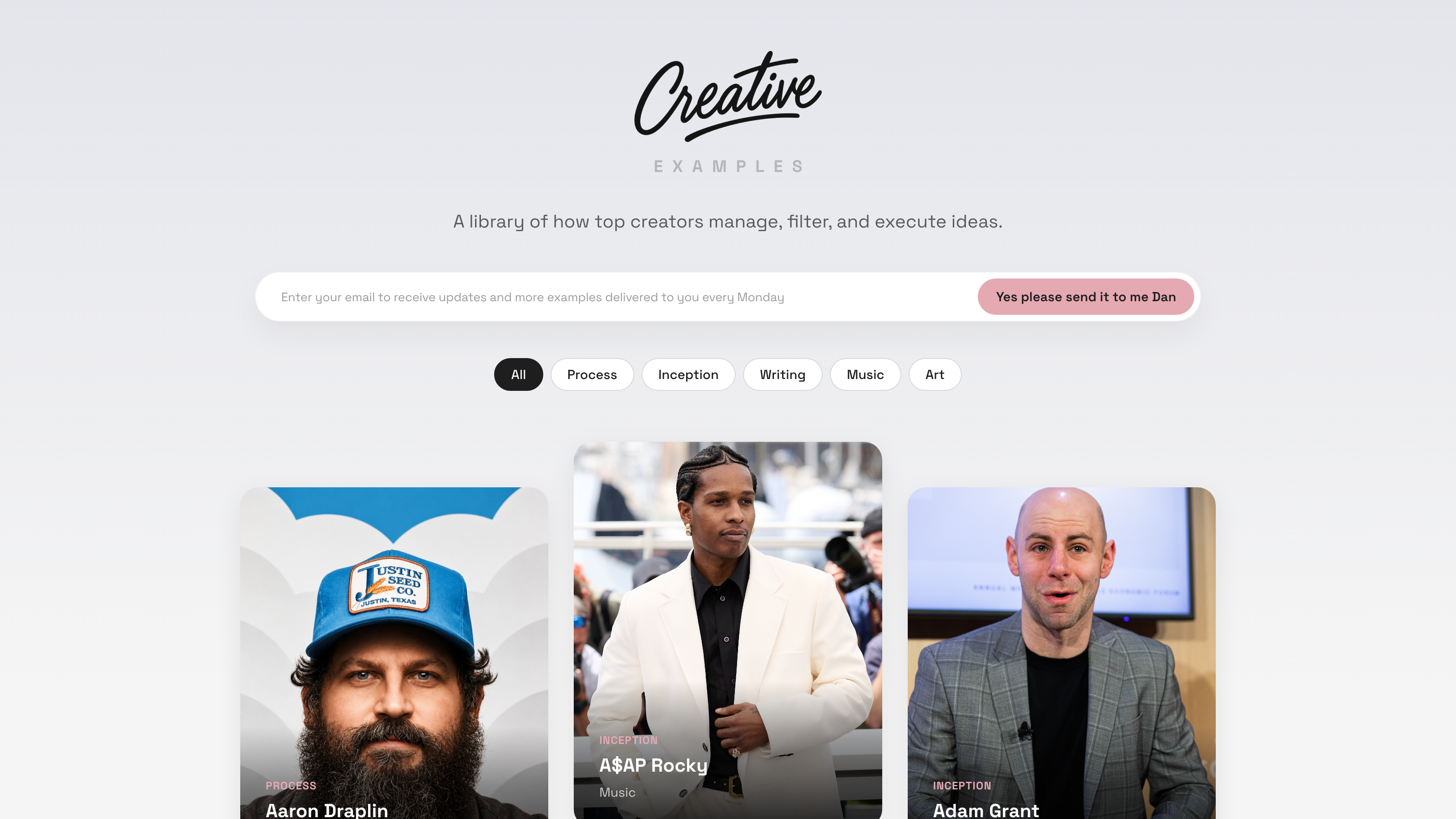 Creative Examples — a curated library of creative process and mastery