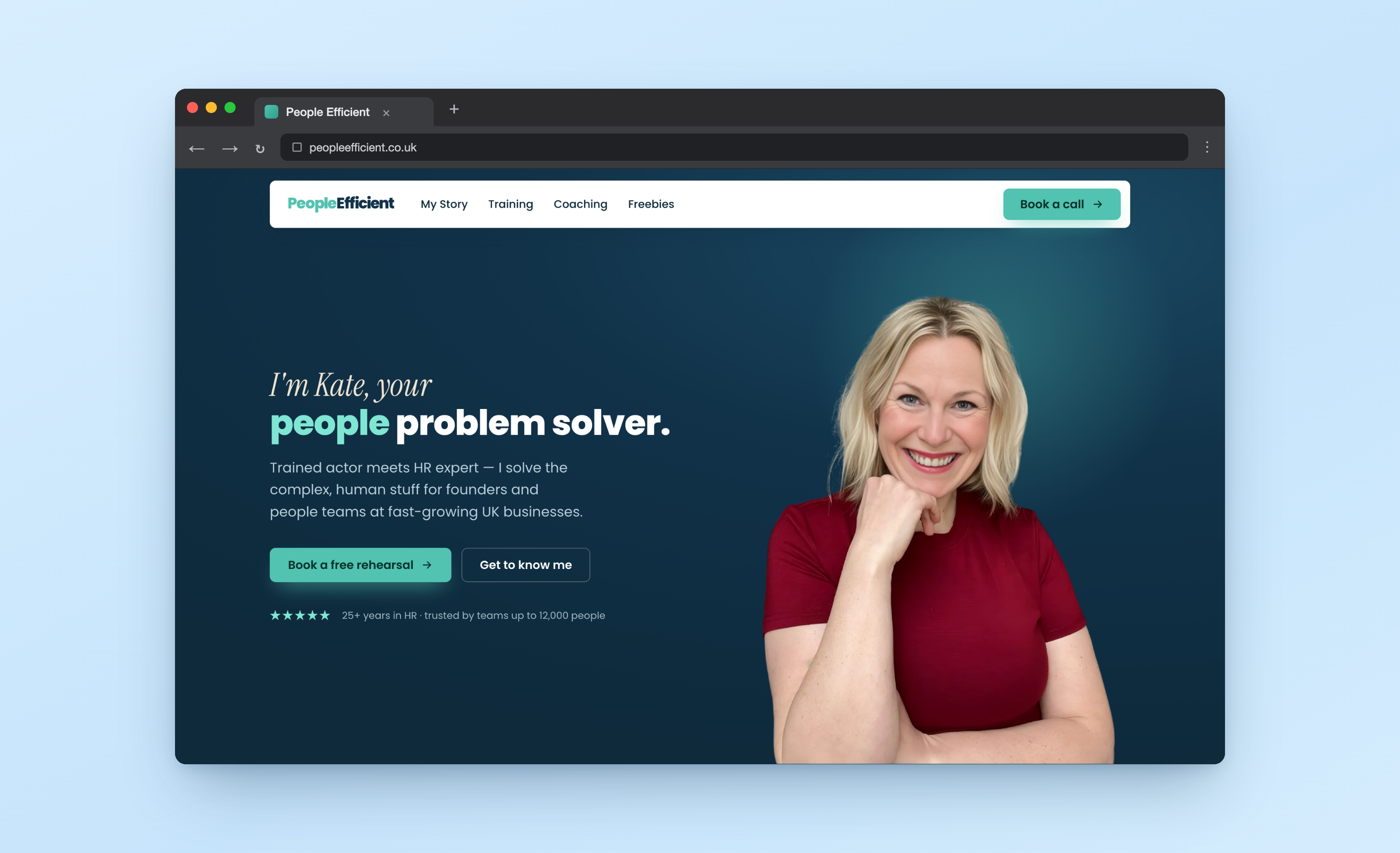 People Efficient — a funnel hub homepage and two flagship landing pages built for Kate Maddison-Greenwell
