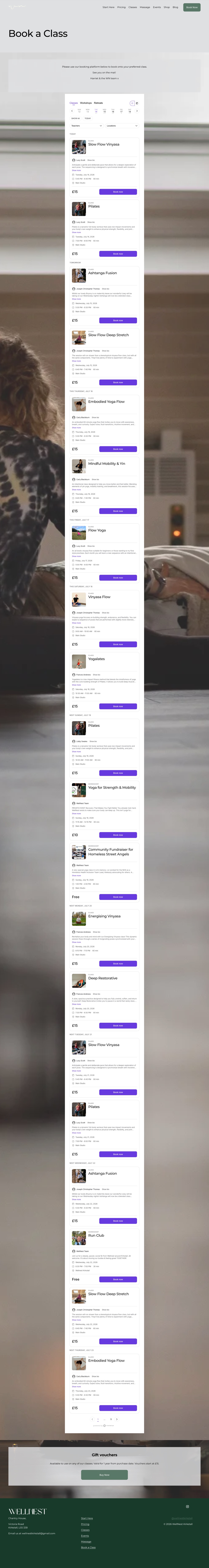 The live booking schedule: every class listed with its instructor's face and name at the point of booking