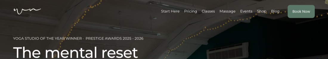 The live WellNest navigation bar with a single primary Book Now action